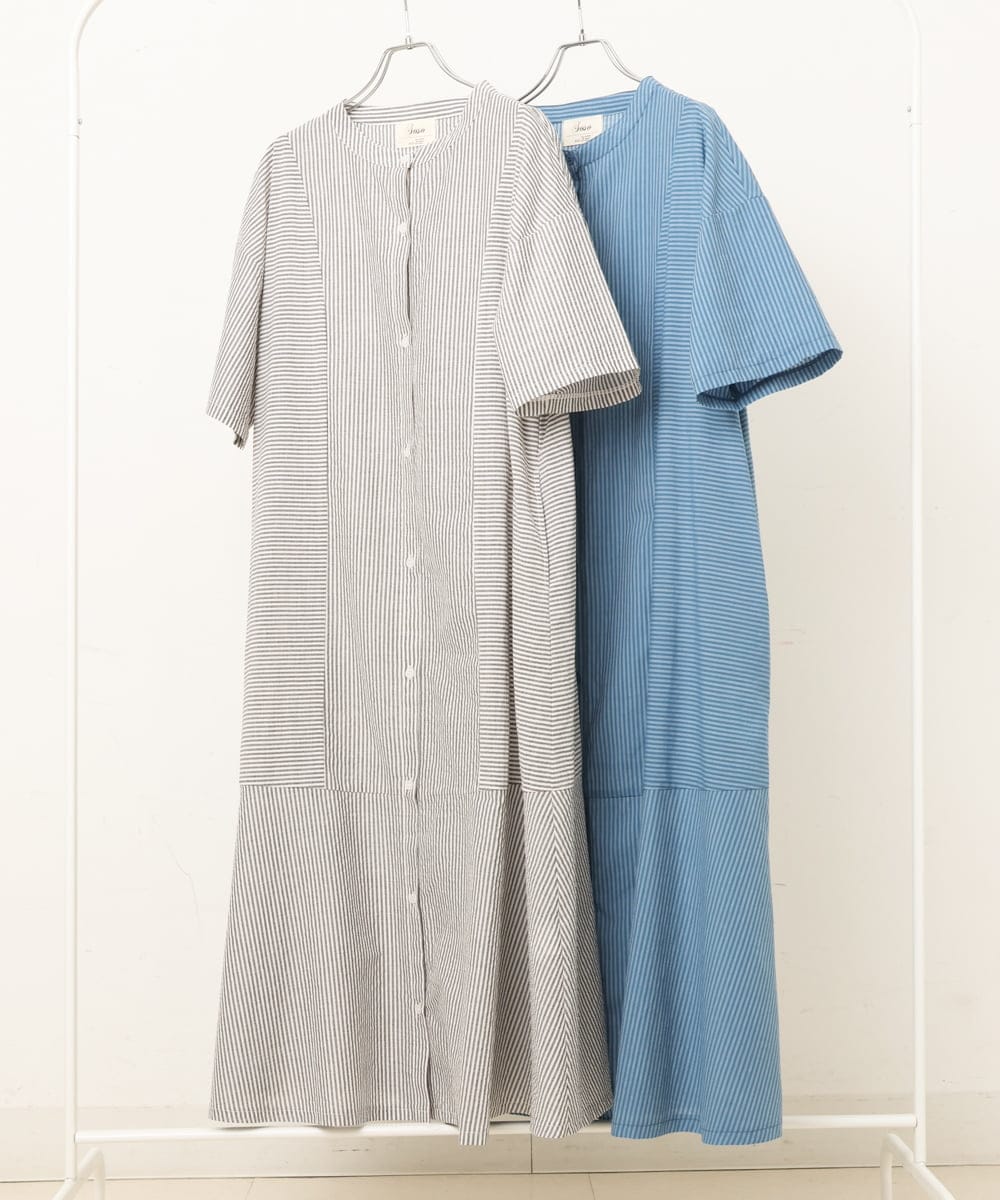 OLEGS37120 eur3(エウルキューブ) 【大きいサイズ/soso×eur3】ストライプシャツワンピース ブラック(94)
