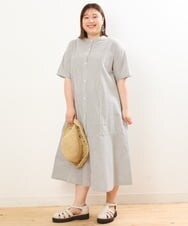 OLEGS37120 eur3(エウルキューブ) 【大きいサイズ/soso×eur3】ストライプシャツワンピース ブラック(94)