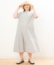 OLEGS37120 eur3(エウルキューブ) 【大きいサイズ/soso×eur3】ストライプシャツワンピース ブラック(94)