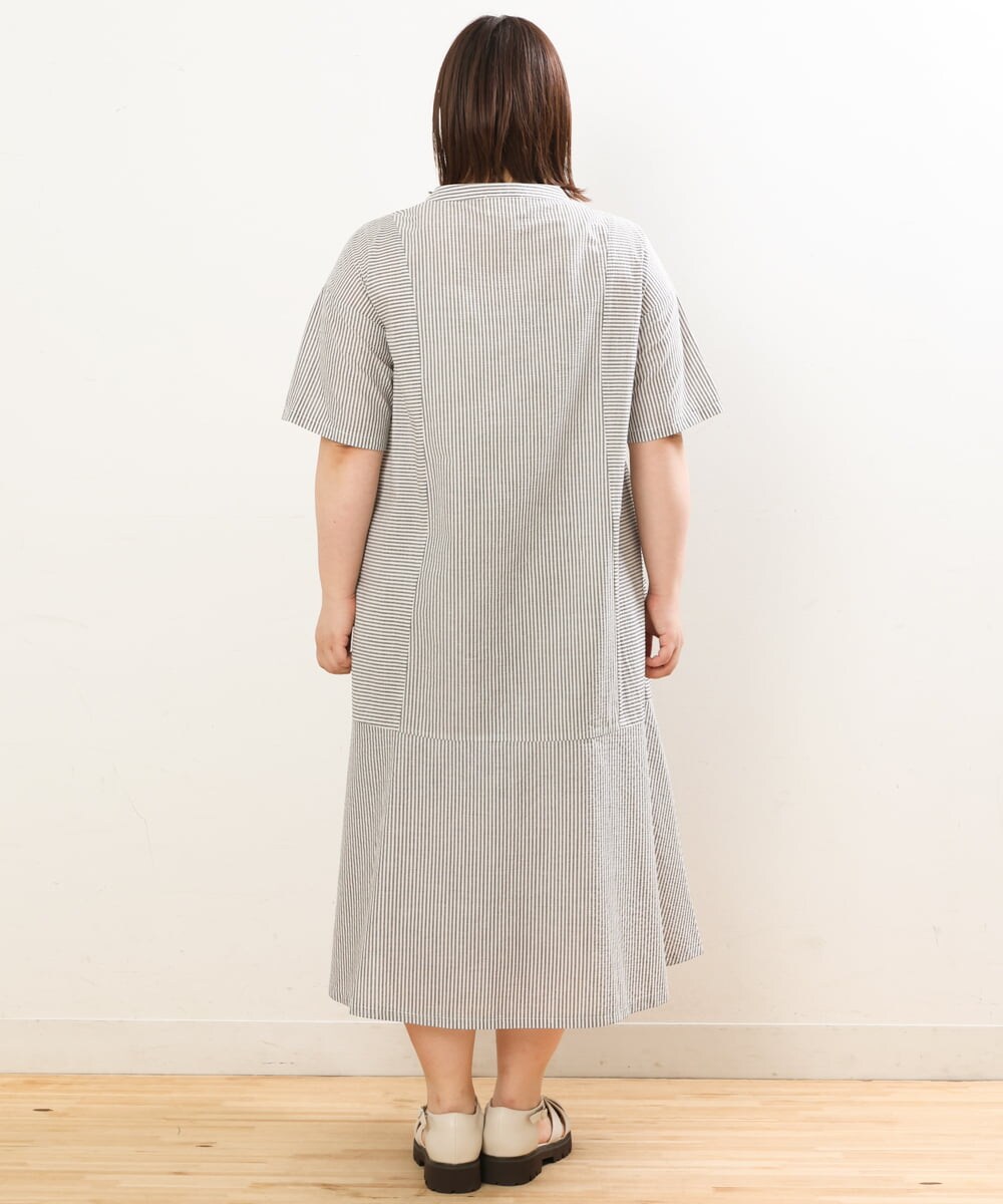 OLEGS37120 eur3(エウルキューブ) 【大きいサイズ/soso×eur3】ストライプシャツワンピース ブラック(94)