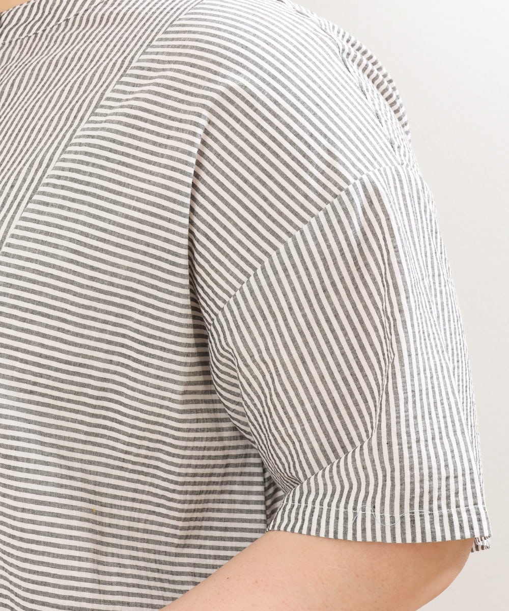 OLEGS37120 eur3(エウルキューブ) 【大きいサイズ/soso×eur3】ストライプシャツワンピース ブラック(94)