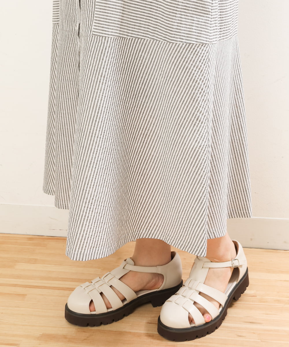 OLEGS37120 eur3(エウルキューブ) 【大きいサイズ/soso×eur3】ストライプシャツワンピース ブラック(94)