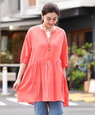 OLEGS42090 eur3(エウルキューブ) 【大きいサイズ/11号サイズあり】バンドカラーギャザーチュニック オレンジ(15)