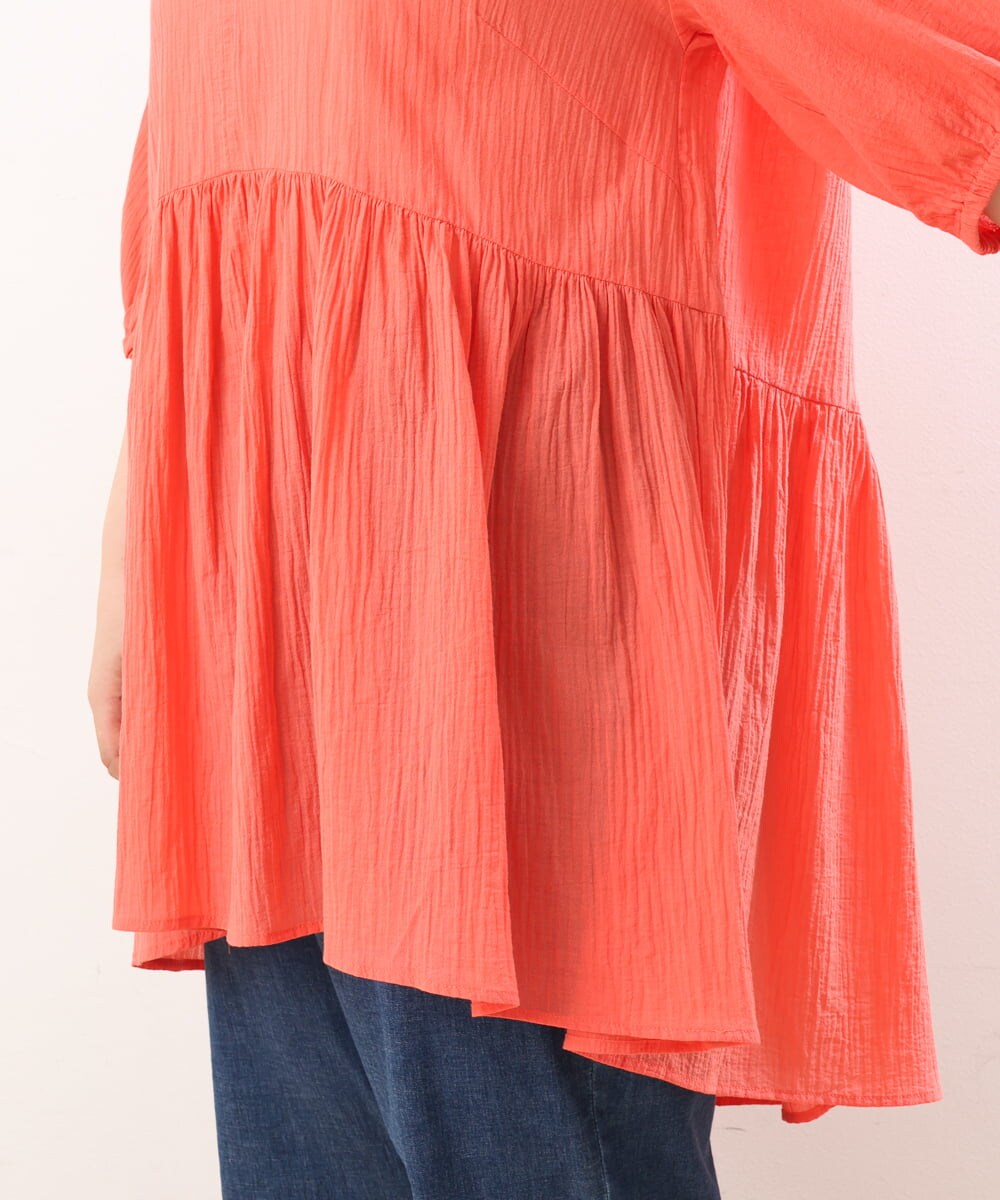 OLEGS42090 eur3(エウルキューブ) 【大きいサイズ/11号サイズあり】バンドカラーギャザーチュニック オレンジ(15)