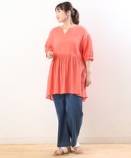 OLEGS42090 eur3(エウルキューブ) 【大きいサイズ/11号サイズあり】バンドカラーギャザーチュニック オレンジ(15)