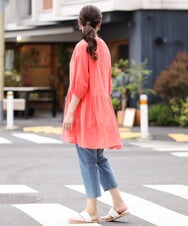 OLEGS42090 eur3(エウルキューブ) 【大きいサイズ/11号サイズあり】バンドカラーギャザーチュニック オレンジ(15)