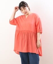 OLEGS42090 eur3(エウルキューブ) 【大きいサイズ/11号サイズあり】バンドカラーギャザーチュニック オレンジ(15)