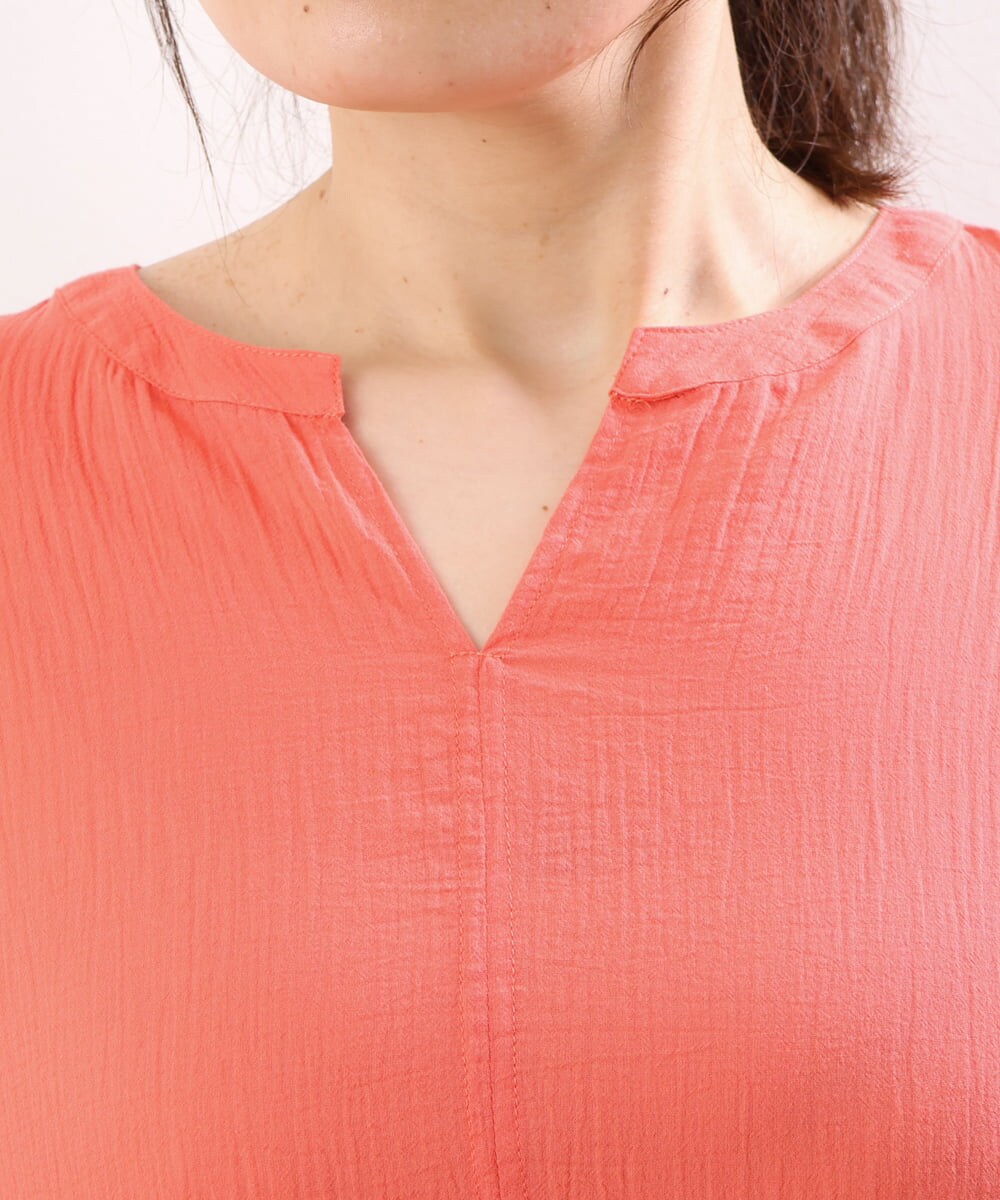 OLEGS42090 eur3(エウルキューブ) 【大きいサイズ/11号サイズあり】バンドカラーギャザーチュニック オレンジ(15)