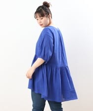 OLEGS42090 eur3(エウルキューブ) 【大きいサイズ/11号サイズあり】バンドカラーギャザーチュニック ブルー(55)