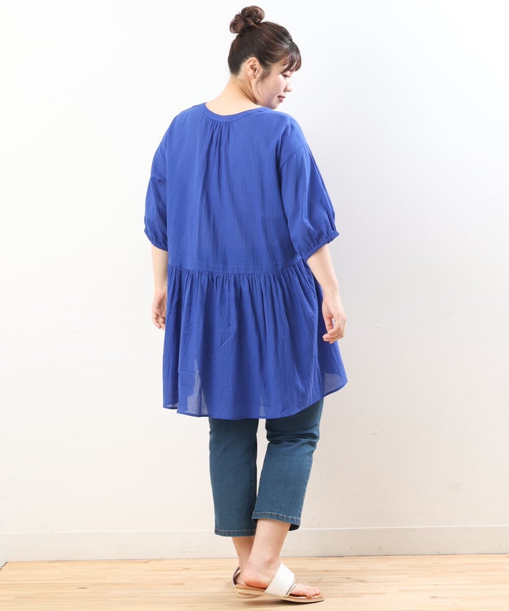 OLEGS42090 eur3(エウルキューブ) 【大きいサイズ/11号サイズあり】バンドカラーギャザーチュニック ブルー(55)