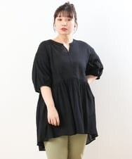 OLEGS42090 eur3(エウルキューブ) 【大きいサイズ/11号サイズあり】バンドカラーギャザーチュニック ブラック(94)