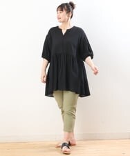 OLEGS42090 eur3(エウルキューブ) 【大きいサイズ/11号サイズあり】バンドカラーギャザーチュニック ブラック(94)