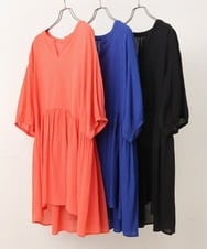 OLEGS42090 eur3(エウルキューブ) 【大きいサイズ/11号サイズあり】バンドカラーギャザーチュニック ブラック(94)