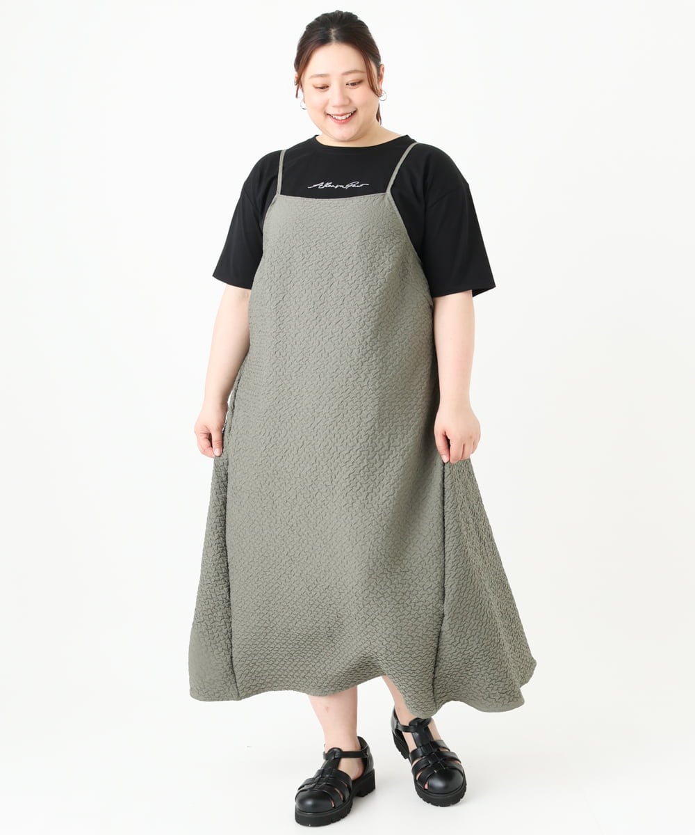 OLEGV07119 eur3(エウルキューブ) 【大きいサイズ】ポコポコキャミワンピース カーキ(36)