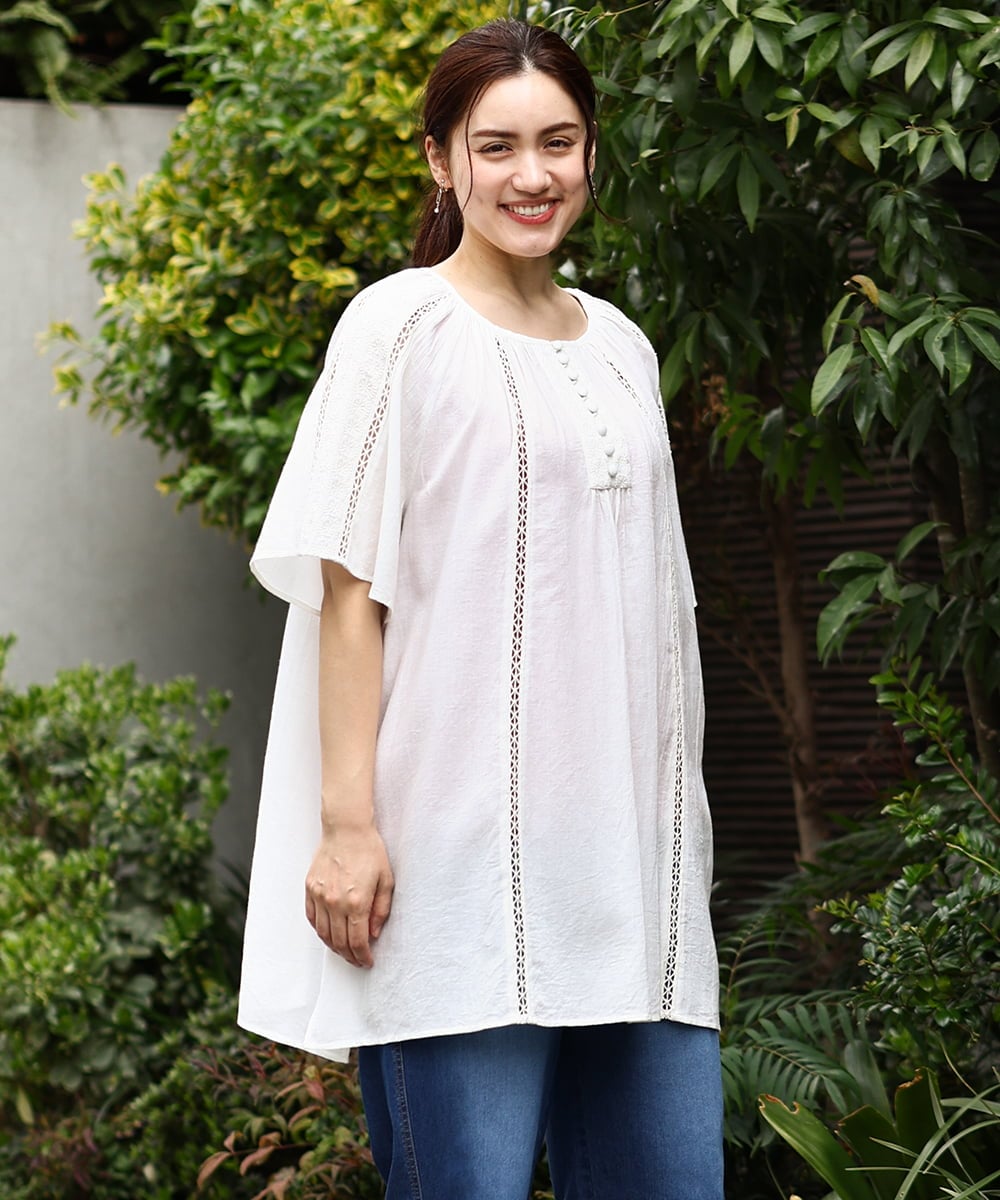 OLEGV27139 eur3(エウルキューブ) 【大きいサイズ】インド刺繍チュニック ホワイト(90)