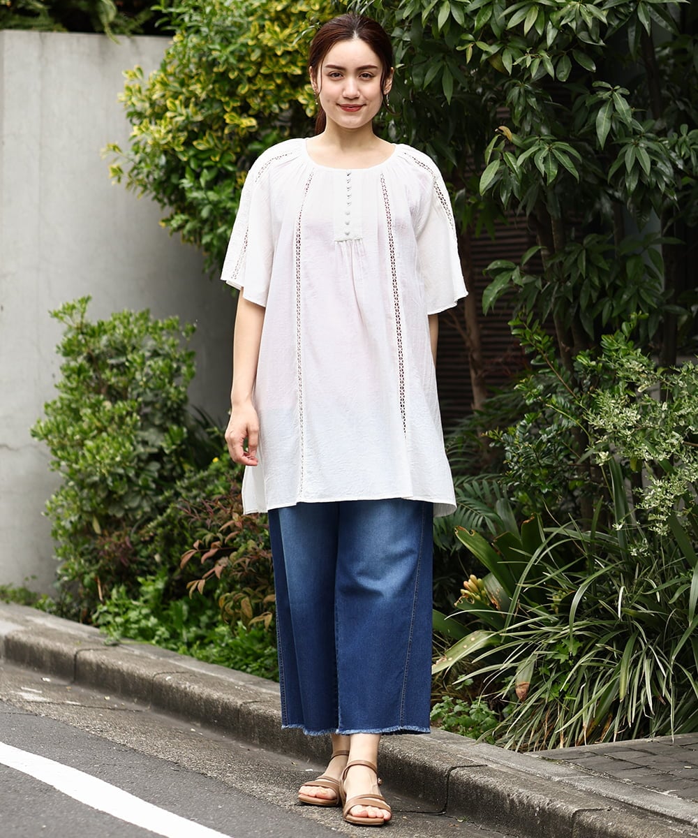 OLEGV27139 eur3(エウルキューブ) 【大きいサイズ】インド刺繍チュニック ホワイト(90)