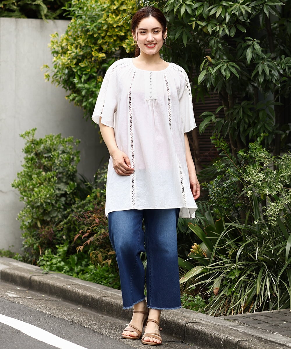 OLEGV27139 eur3(エウルキューブ) 【大きいサイズ】インド刺繍チュニック ホワイト(90)