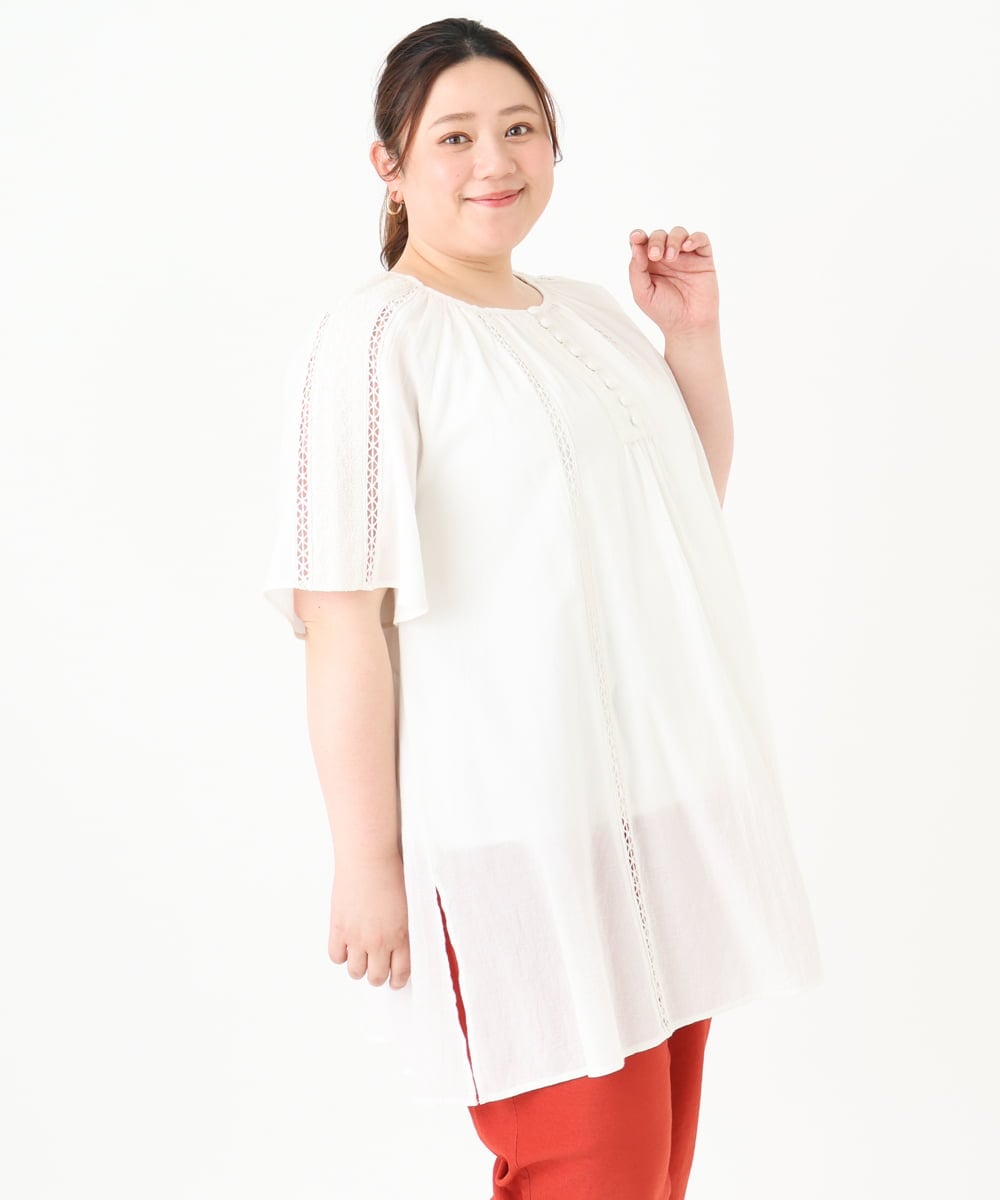 OLEGV27139 eur3(エウルキューブ) 【大きいサイズ】インド刺繍チュニック ホワイト(90)