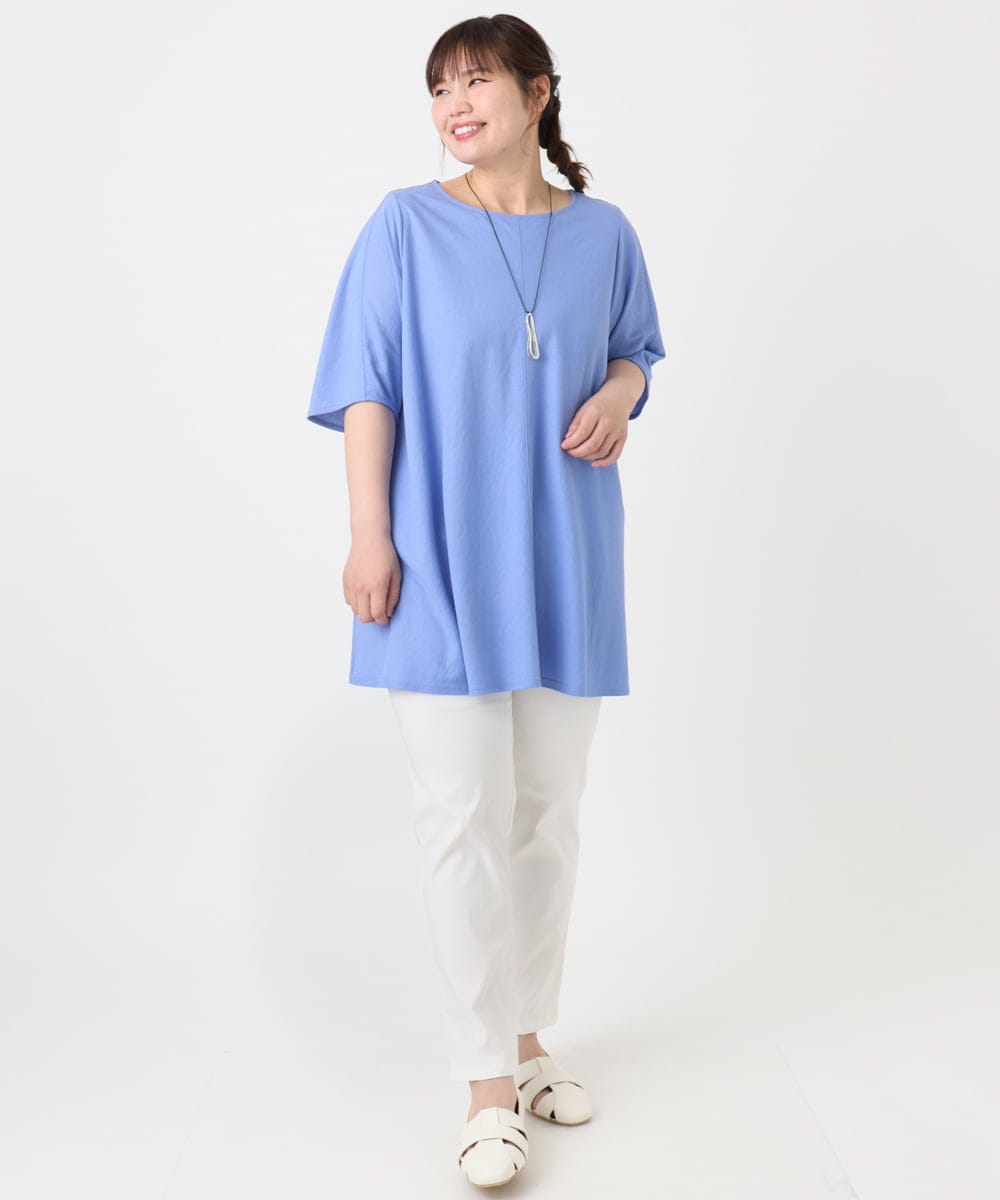 OLEHA27099 eur3(エウルキューブ) 【大きいサイズ/接触冷感】カノコバックフレアチュニック ブルー(55)