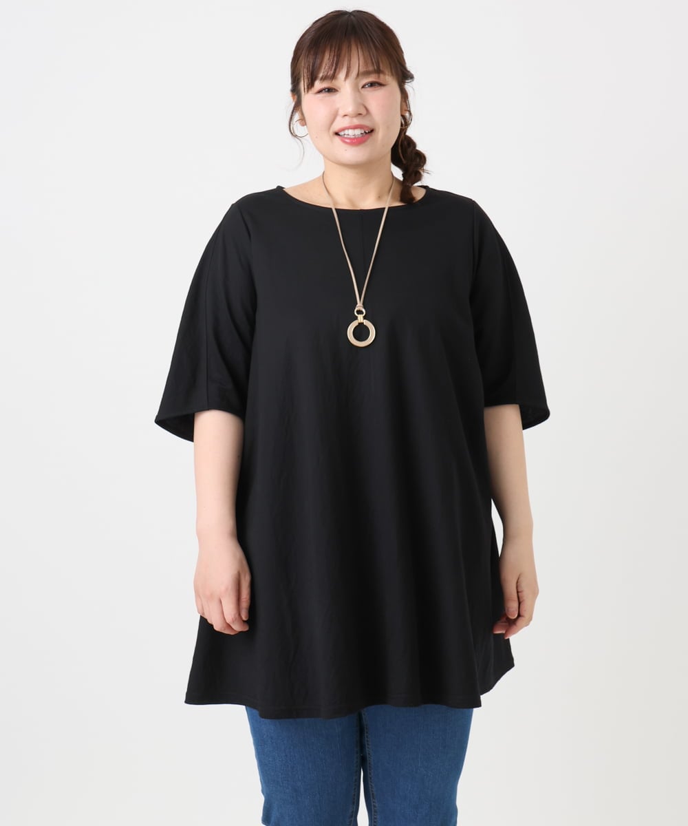 OLEHA27099 eur3(エウルキューブ) 【大きいサイズ/接触冷感】カノコバックフレアチュニック ブラック(94)