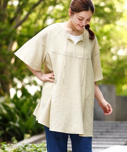 OLEHA28099 eur3 【WEB先行販売】【大きいサイズ】ぽこぽこフレアスリーブチュニック