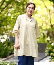 OLEHA28099 eur3(エウルキューブ) 【大きいサイズ】ぽこぽこフレアスリーブチュニック ライトイエロー(20)