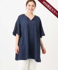 OLEHA28099 eur3(エウルキューブ) 【大きいサイズ】ぽこぽこフレアスリーブチュニック ネイビー(57)（WEB限定カラー）