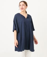 OLEHA28099 eur3(エウルキューブ) 【大きいサイズ】ぽこぽこフレアスリーブチュニック ネイビー(57)（WEB限定カラー）