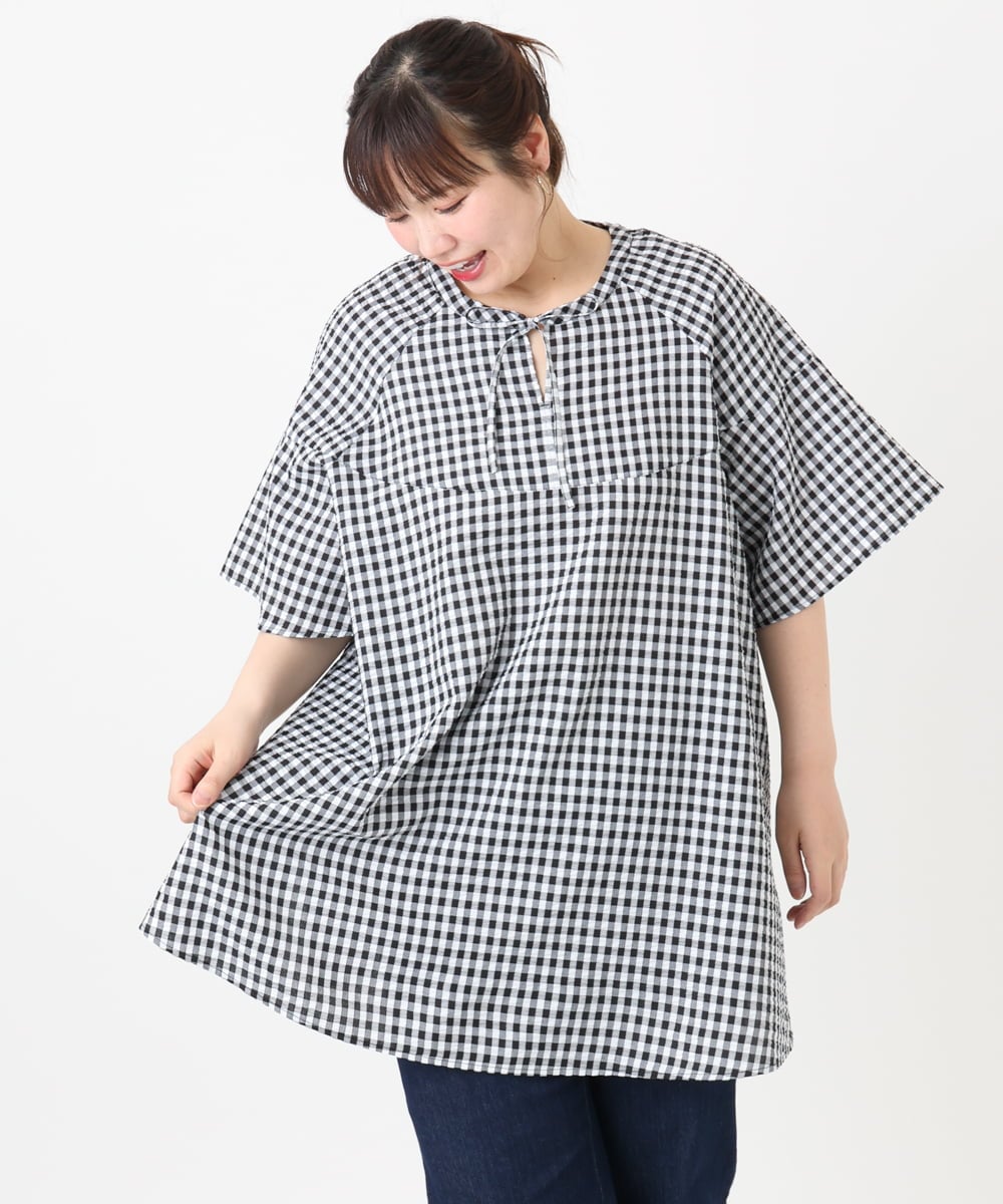 OLEHA28099 eur3(エウルキューブ) 【大きいサイズ】ぽこぽこフレアスリーブチュニック ホワイト(90)