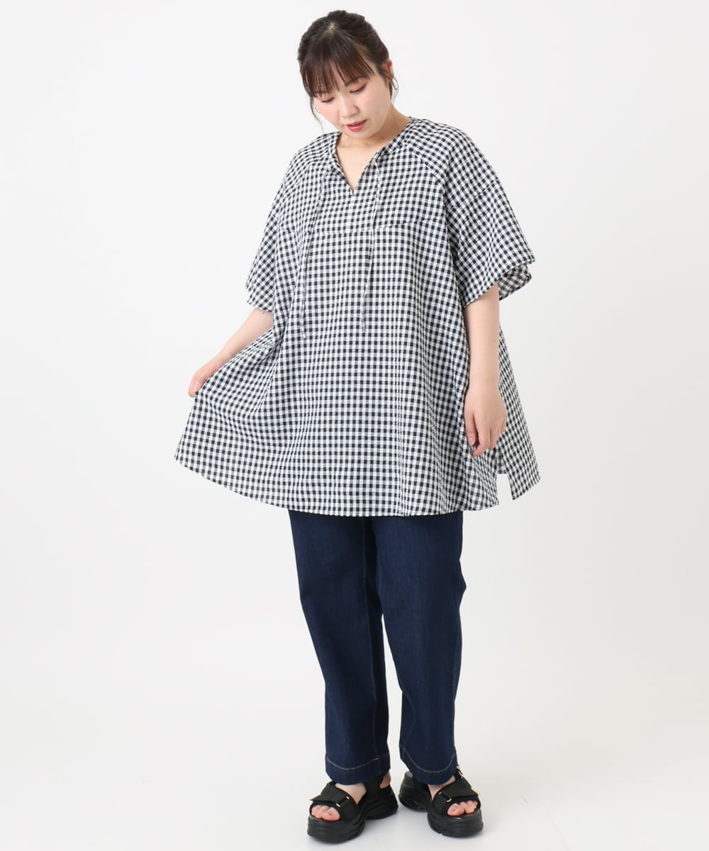 OLEHA28099 eur3(エウルキューブ) 【大きいサイズ】ぽこぽこフレアスリーブチュニック ホワイト(90)