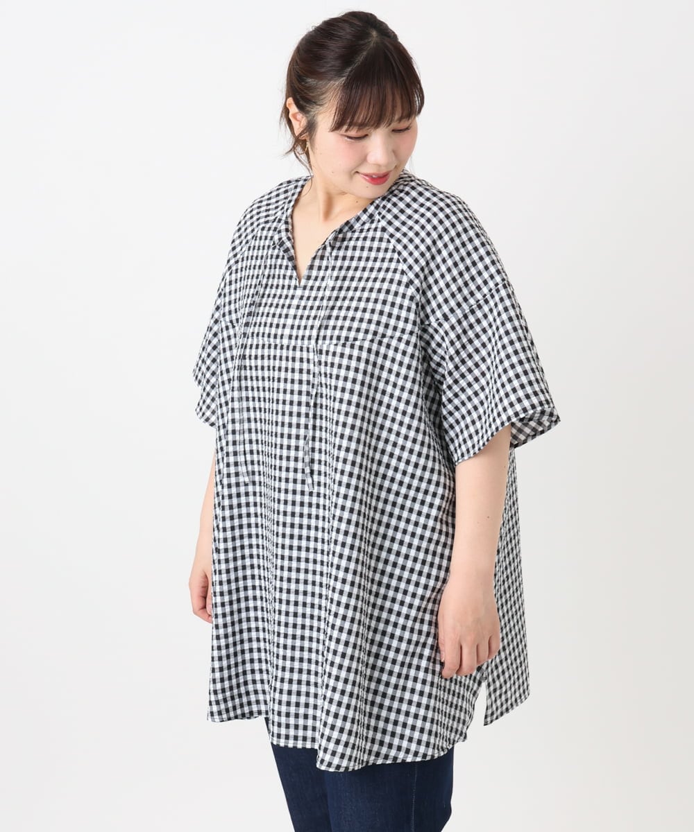 OLEHA28099 eur3(エウルキューブ) 【大きいサイズ】ぽこぽこフレアスリーブチュニック ホワイト(90)