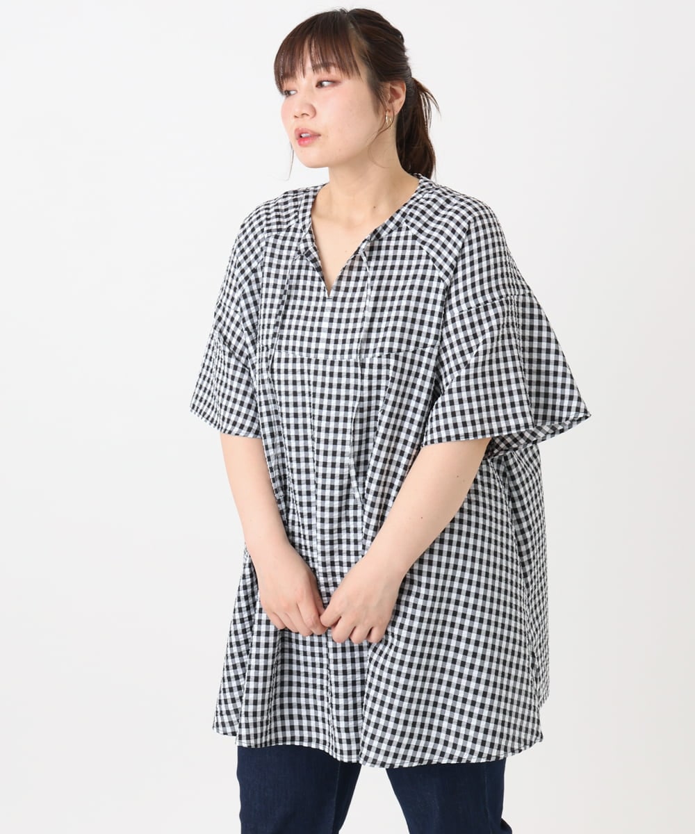 OLEHA28099 eur3(エウルキューブ) 【大きいサイズ】ぽこぽこフレアスリーブチュニック ホワイト(90)