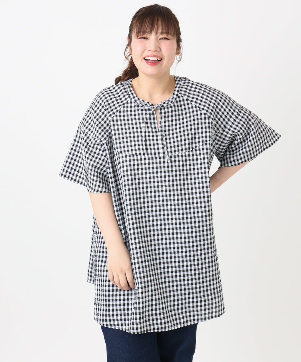 OLEHA28099 eur3(エウルキューブ) 【大きいサイズ】ぽこぽこフレアスリーブチュニック ホワイト(90)