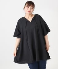 OLEHA28099 eur3(エウルキューブ) 【大きいサイズ】ぽこぽこフレアスリーブチュニック ブラック(94)