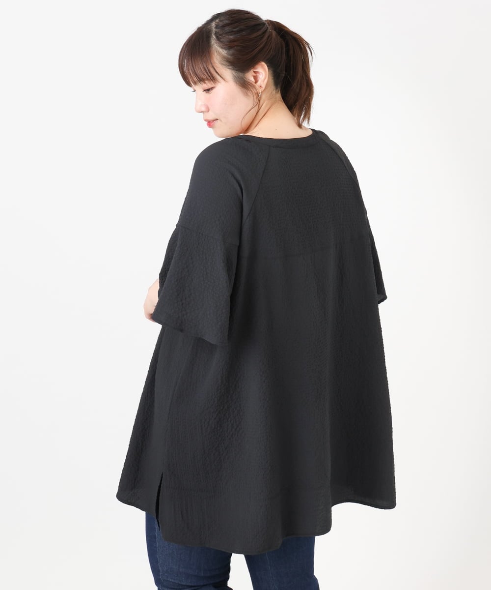 OLEHA28099 eur3(エウルキューブ) 【大きいサイズ】ぽこぽこフレアスリーブチュニック ブラック(94)
