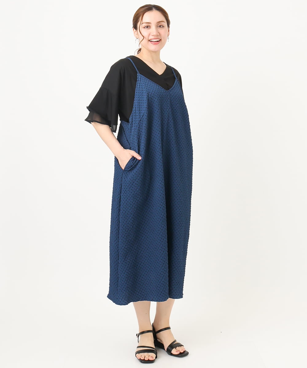 OLEHA30129 eur3(エウルキューブ) 【WEB先行販売】【大きいサイズ】エンボスドットワンピース ネイビー(57)