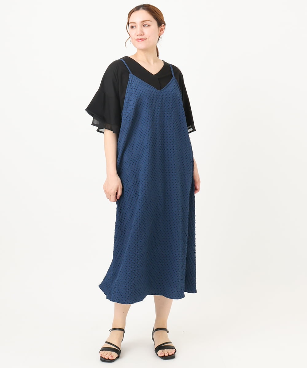 OLEHA30129 eur3(エウルキューブ) 【WEB先行販売】【大きいサイズ】エンボスドットワンピース ネイビー(57)