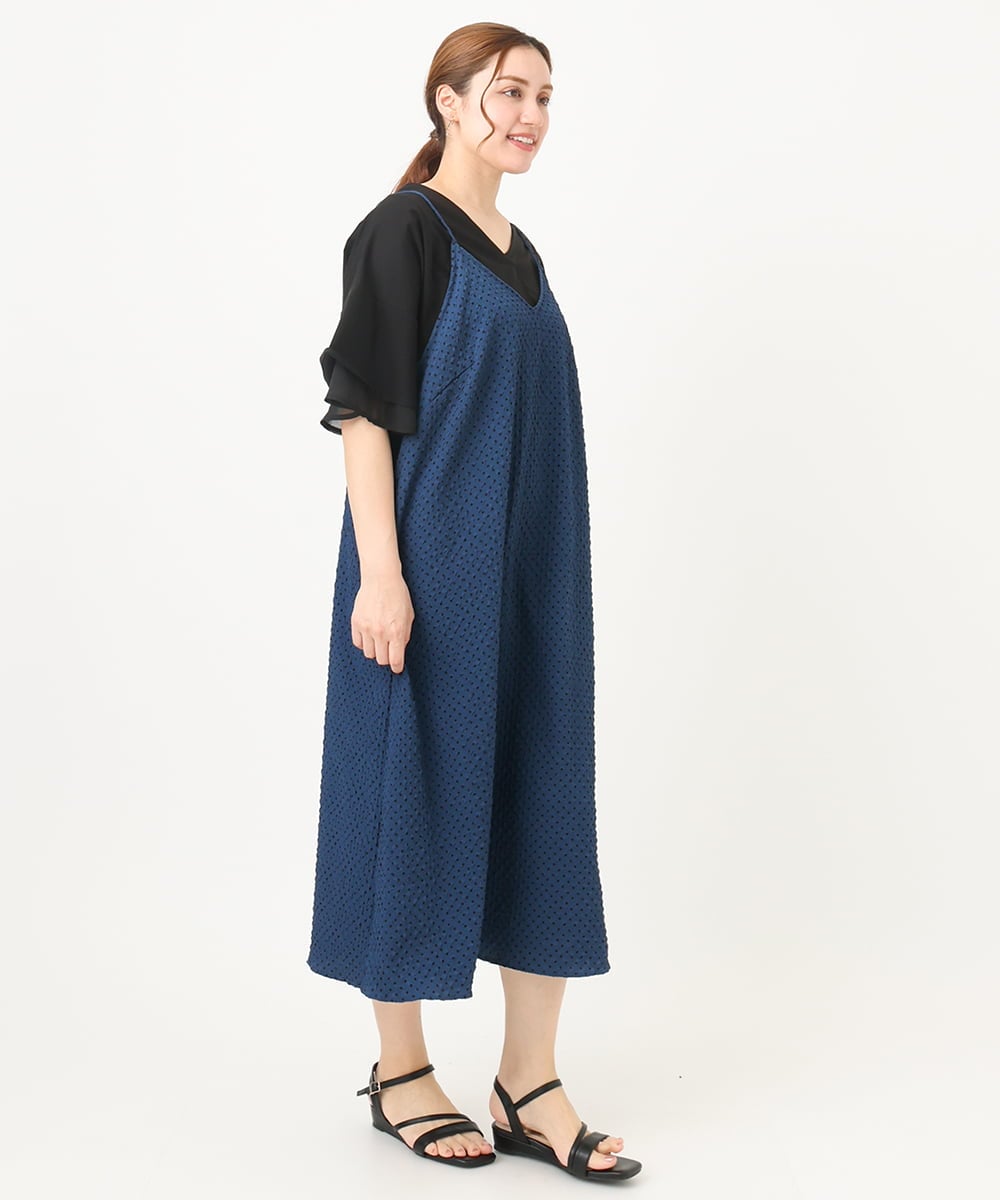 OLEHA30129 eur3(エウルキューブ) 【WEB先行販売】【大きいサイズ】エンボスドットワンピース ネイビー(57)