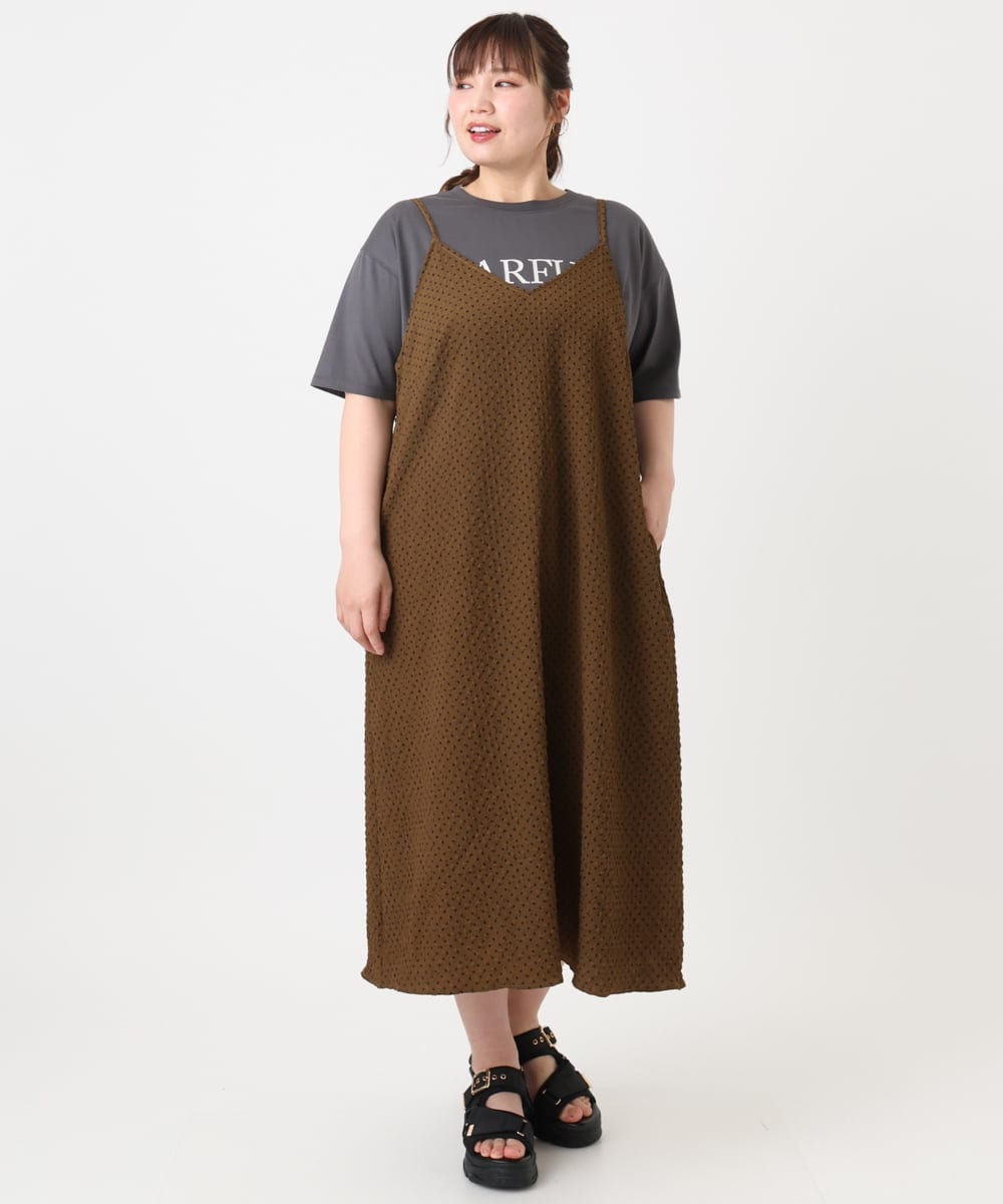 OLEHA30129 eur3(エウルキューブ) 【WEB先行販売】【大きいサイズ】エンボスドットワンピース モカ(84)