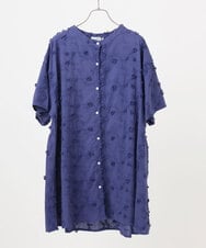OLEHA34139 eur3(エウルキューブ) 【大きいサイズ】刺繍バンドカラーチュニック ブルー(55)