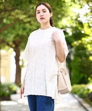 OLEHA34139 eur3(エウルキューブ) 【大きいサイズ】刺繍バンドカラーチュニック アイボリー(80)