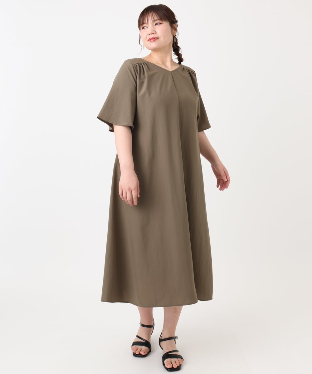 OLEHA38129 eur3(エウルキューブ) 【大きいサイズ】ヴィンテージポプリンワンピース カーキ(36)