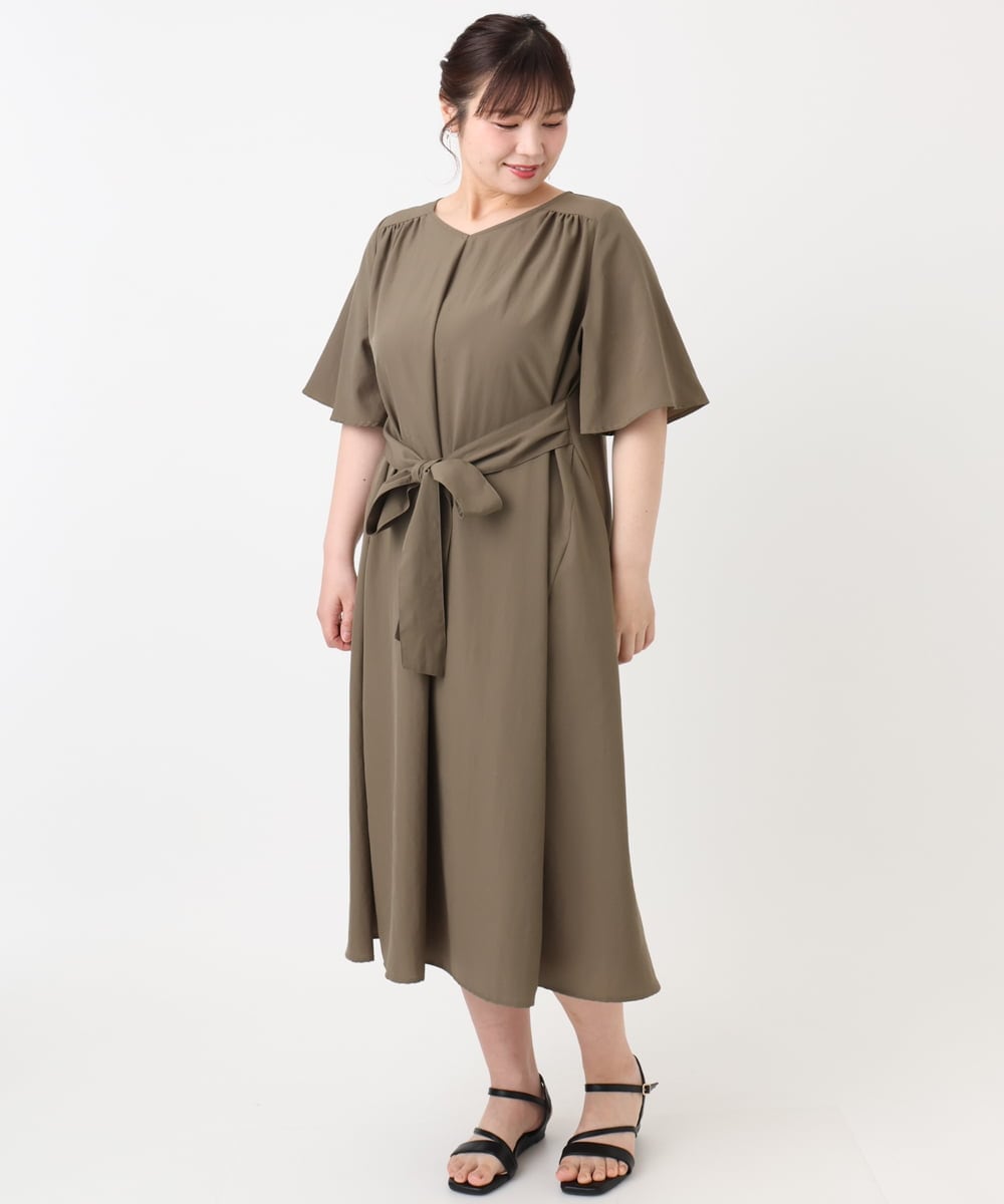 OLEHA38129 eur3(エウルキューブ) 【大きいサイズ】ヴィンテージポプリンワンピース カーキ(36)