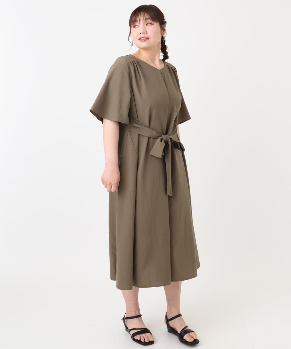 OLEHA38129 eur3(エウルキューブ) 【大きいサイズ】ヴィンテージポプリンワンピース カーキ(36)