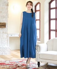 OLEHD20109 eur3(エウルキューブ) 【大きいサイズ】インド綿ノースリーブタックワンピース ブルー