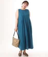 OLEHD20109 eur3(エウルキューブ) 【大きいサイズ】インド綿ノースリーブタックワンピース ブルー
