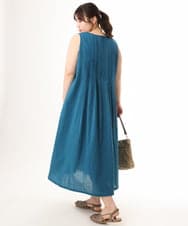 OLEHD20109 eur3(エウルキューブ) 【大きいサイズ】インド綿ノースリーブタックワンピース ブルー