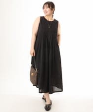 OLEHD20109 eur3(エウルキューブ) 【大きいサイズ】インド綿ノースリーブタックワンピース ブラック