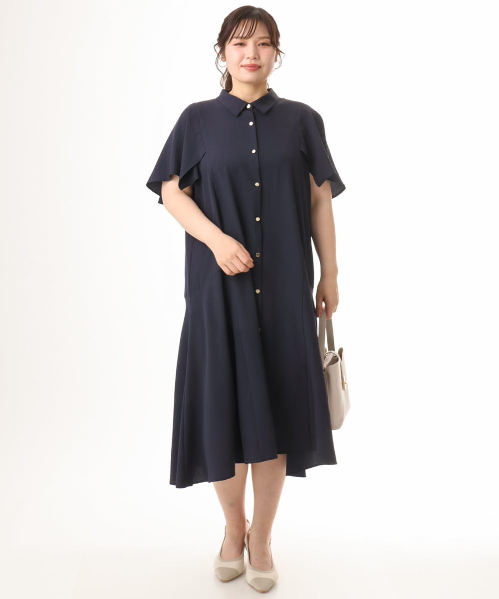 OLEHD21139 eur3(エウルキューブ) 【大きいサイズ】フレアスリーブワンピース ネイビー