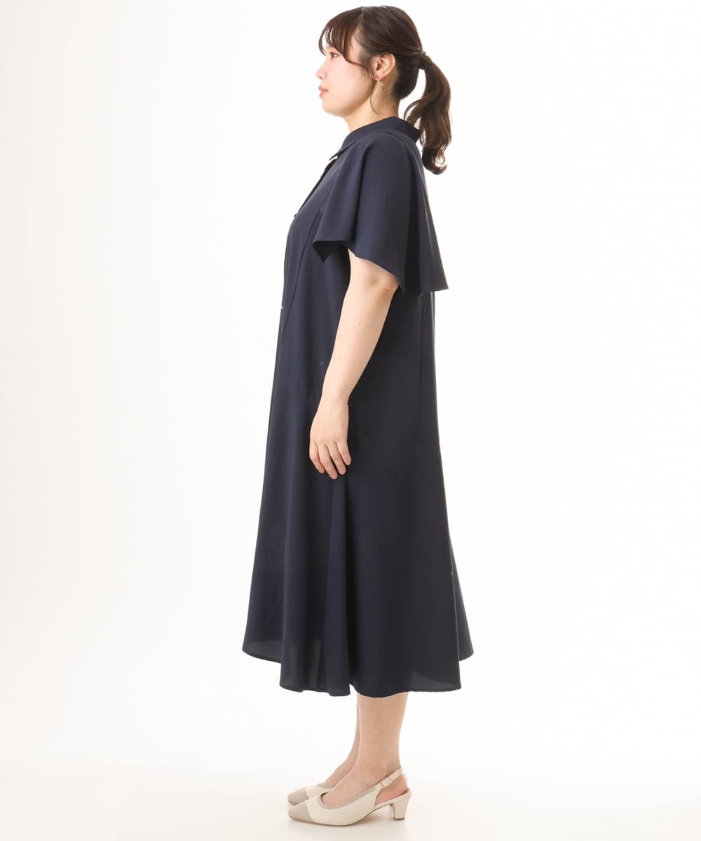 OLEHD21139 eur3(エウルキューブ) 【大きいサイズ】フレアスリーブワンピース ネイビー